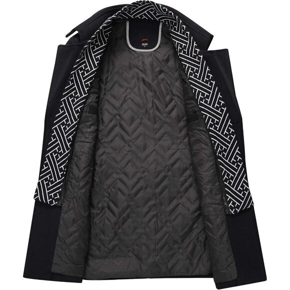 Men's Black Casual Wool Blend Trench Coat Scarf Collar Pea Coat wih Pockets - Picture 1 of 5